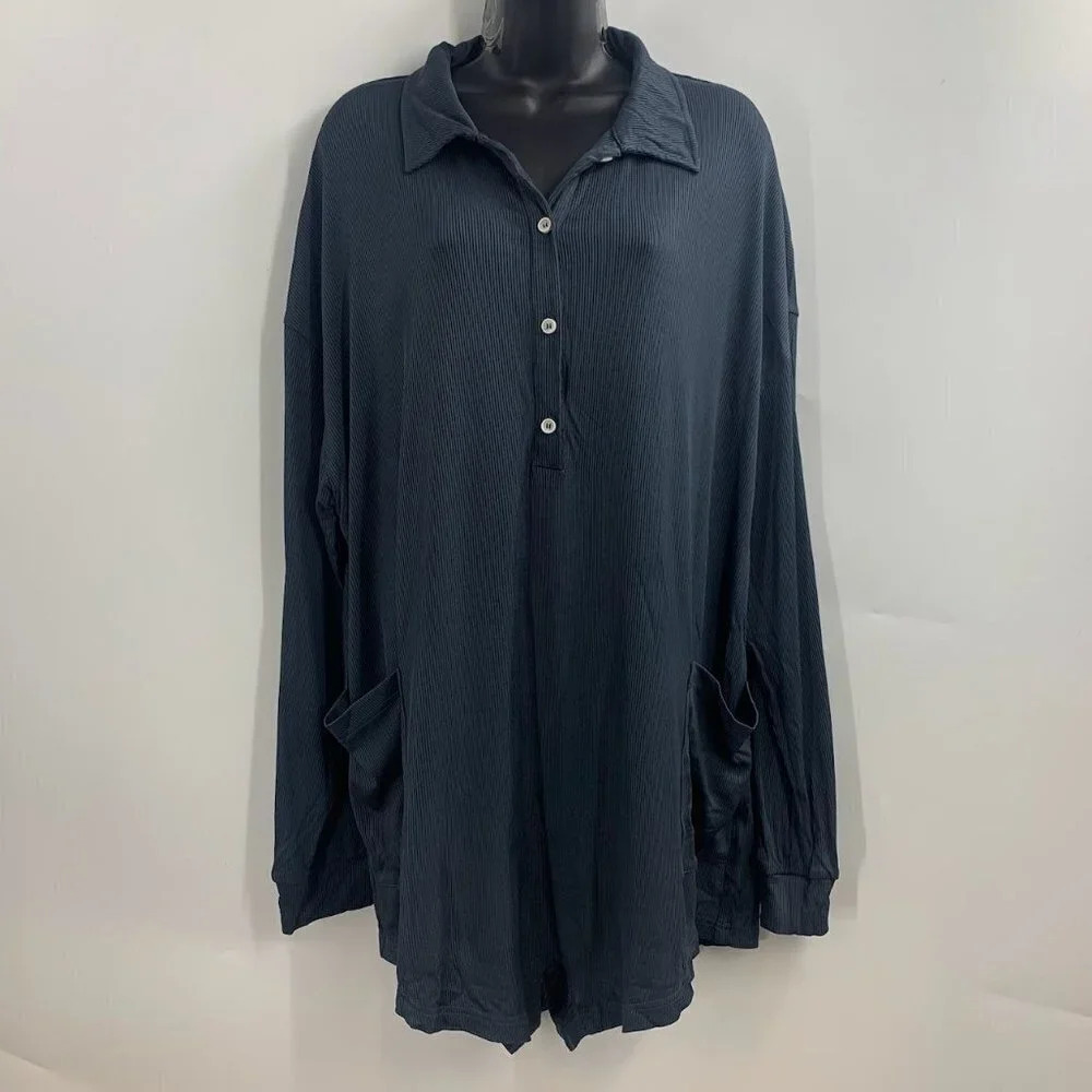 Nap Loungewear Women's Long Sleeve Jumpsuit Pocket Button Up Playsuit Size L